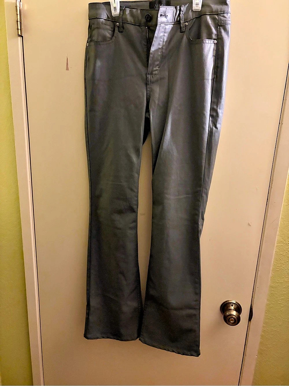 White House Black Market Coated High-Rise Slim Boot Jeans in Gray (Moonwalk)